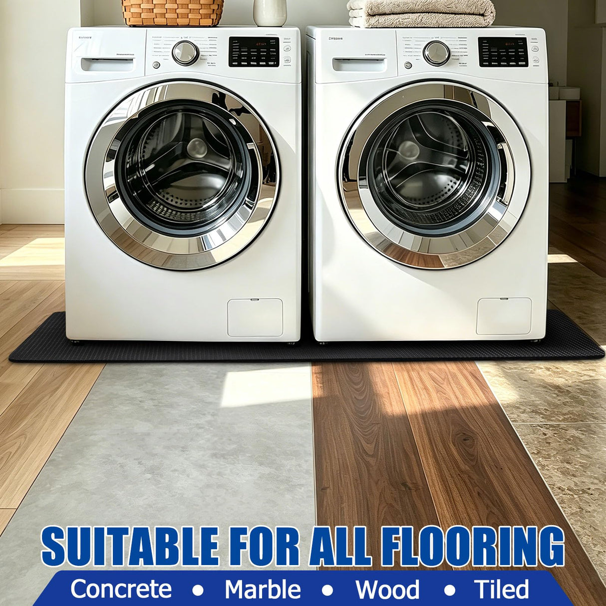Gsbomzap Doubled-Sided Non Slip Under Washing Machine Mat, 63" x 30.7" Anti-Vibration Mat for Washer Dryer, Waterproof Mat for Fridge Refrigerator Floor Protection, Noise Reducing