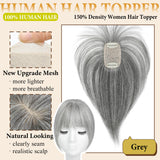 ELEVAVE Hair Toppers for Women Real Human Hair, 360° 3D Cover Wispy Bangs Hair Pieces for Women (Grey)