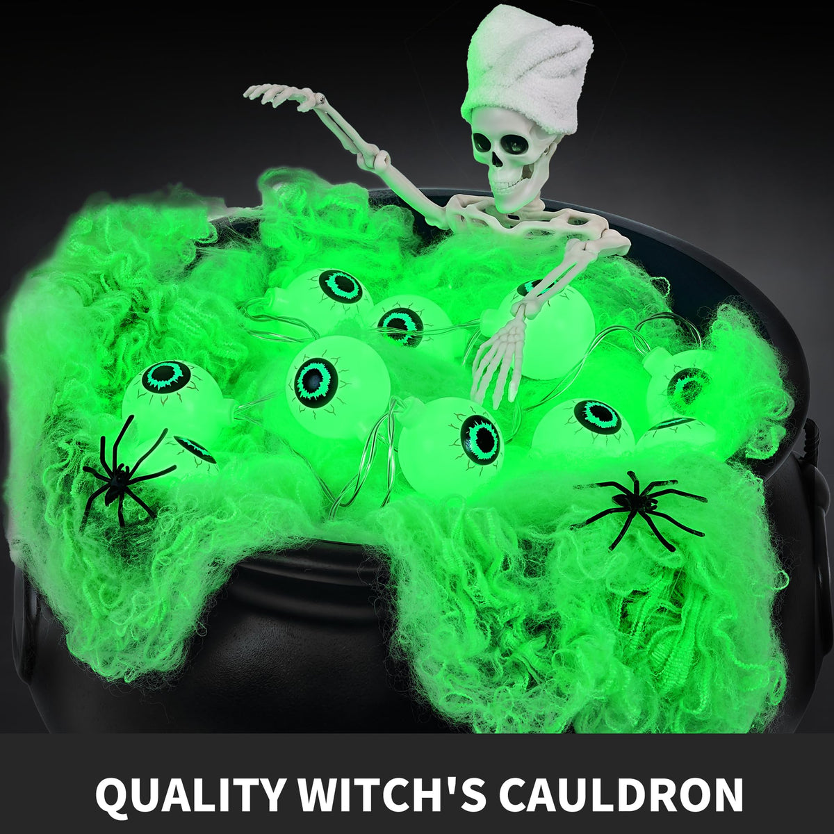 AYGXU Halloween Decorations Outdoor Indoor,Large Witches Cauldron on 52" Tripod with String Lights, Skeleton and Eyeballs,Hocus Pocus Decor,Witches Cauldron for Yard Patio Garden Lawn Decorations.