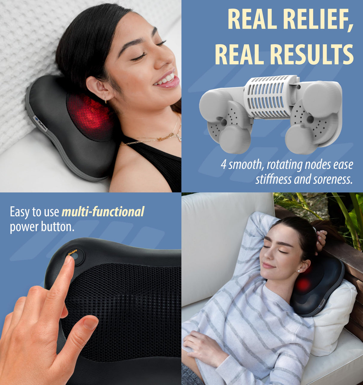 Zyllion Shiatsu Back and Neck Massager with Heat (FSA HSA Eligible) 3D Kneading Deep Tissue Massage Pillow for Muscle Pain Relief, Arthritis, Sciatica, Plantar Fasciitis on Shoulder, Leg, Foot, ZMA-13