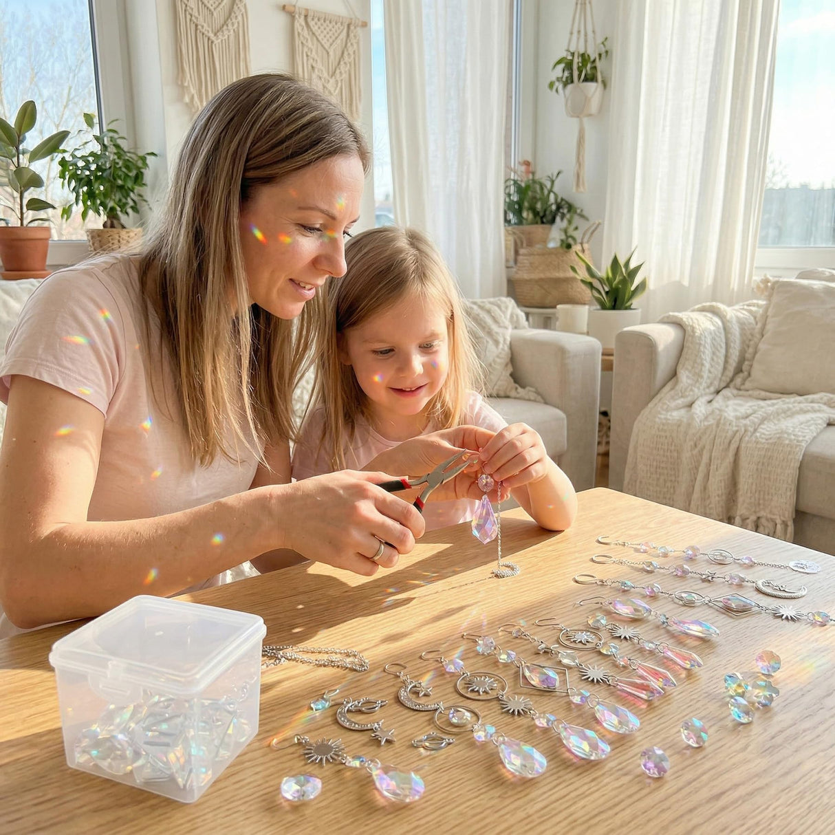 Suncatcher Kit for Adults, DIY Crystal Suncatcher Making Kit with Prism Beads, Includes 15 Strong Adhesive Hooks for Easy Hanging, 380PCS to Make 15 Suncatchers, Home Decor Gift