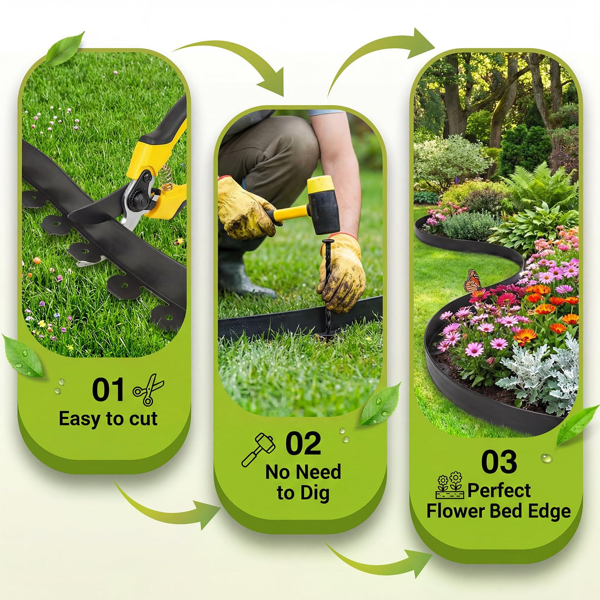 AHEONLAR Landscape Edging, 2" x 80' Garden Edging Border, Plastic Garden Edging with 90 Pcs Spikes, No Dig Landscape Edging Black Garden Border for Lawn, Yard and Flower Bed