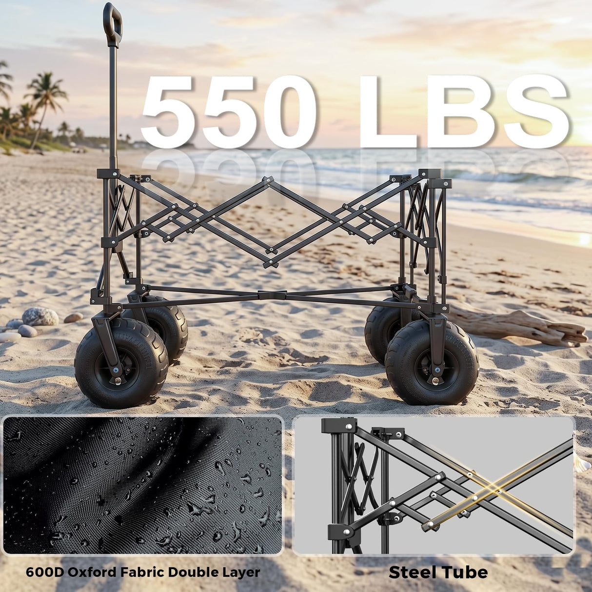 SUNNYFEEL Beach Wagon with Big Wheels for Sand - 300L Large Capacity