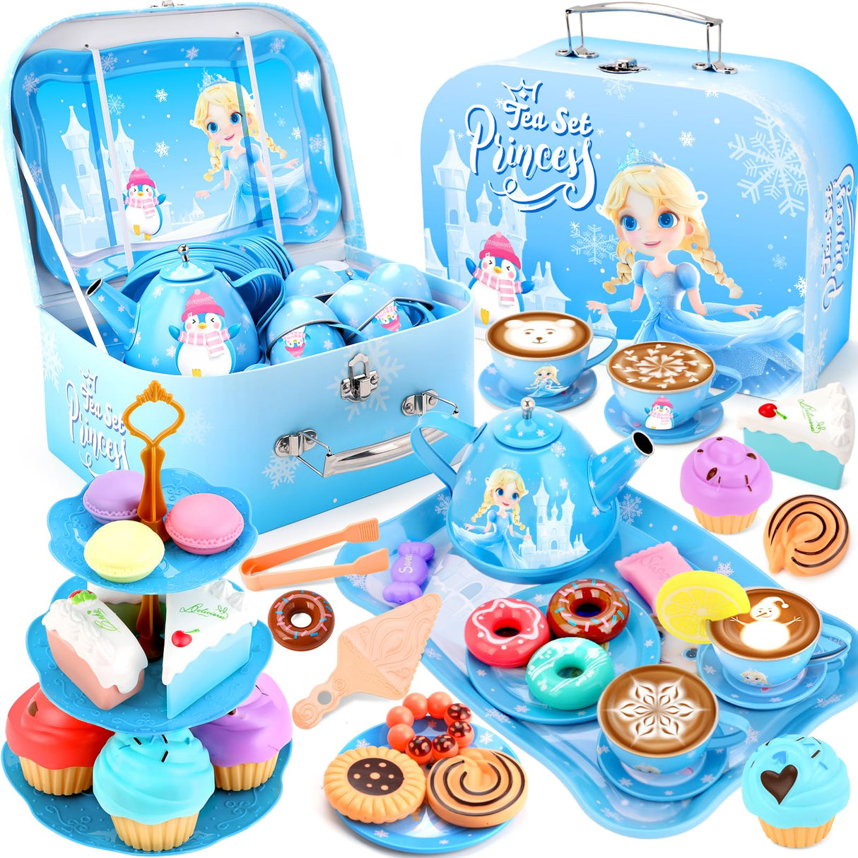 INNOCHEER Tea Party Set for Little Girls Toys, Toys for Kids, Tea Sets for Toddlers 3-5, Pretend Play Kitchen Toy, Birthday Christmas Princess Gifts Toys for 3 4 5 6 7 + Year Old Girls