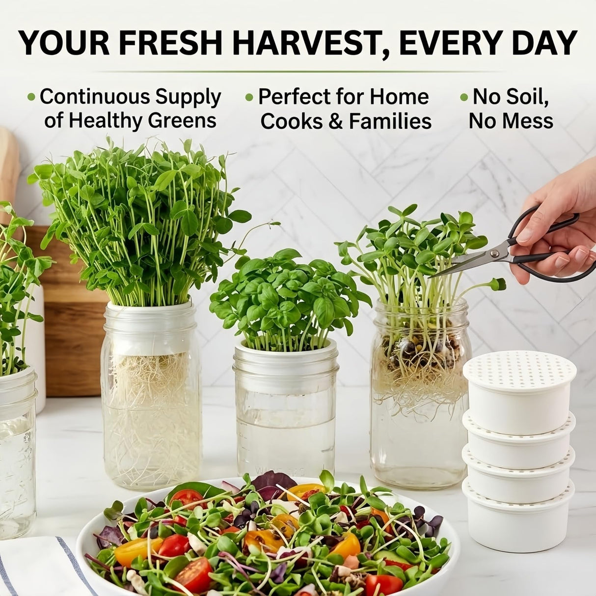 Microgreens Growing Kit Compatible with Mason Jar, 4-Pack Deep & Shallow Hydroponic Sprouting Trays for Indoor Gardening, Easy Indoor Microgreens Grower for Kitchen Herb Gardening and Home Growing