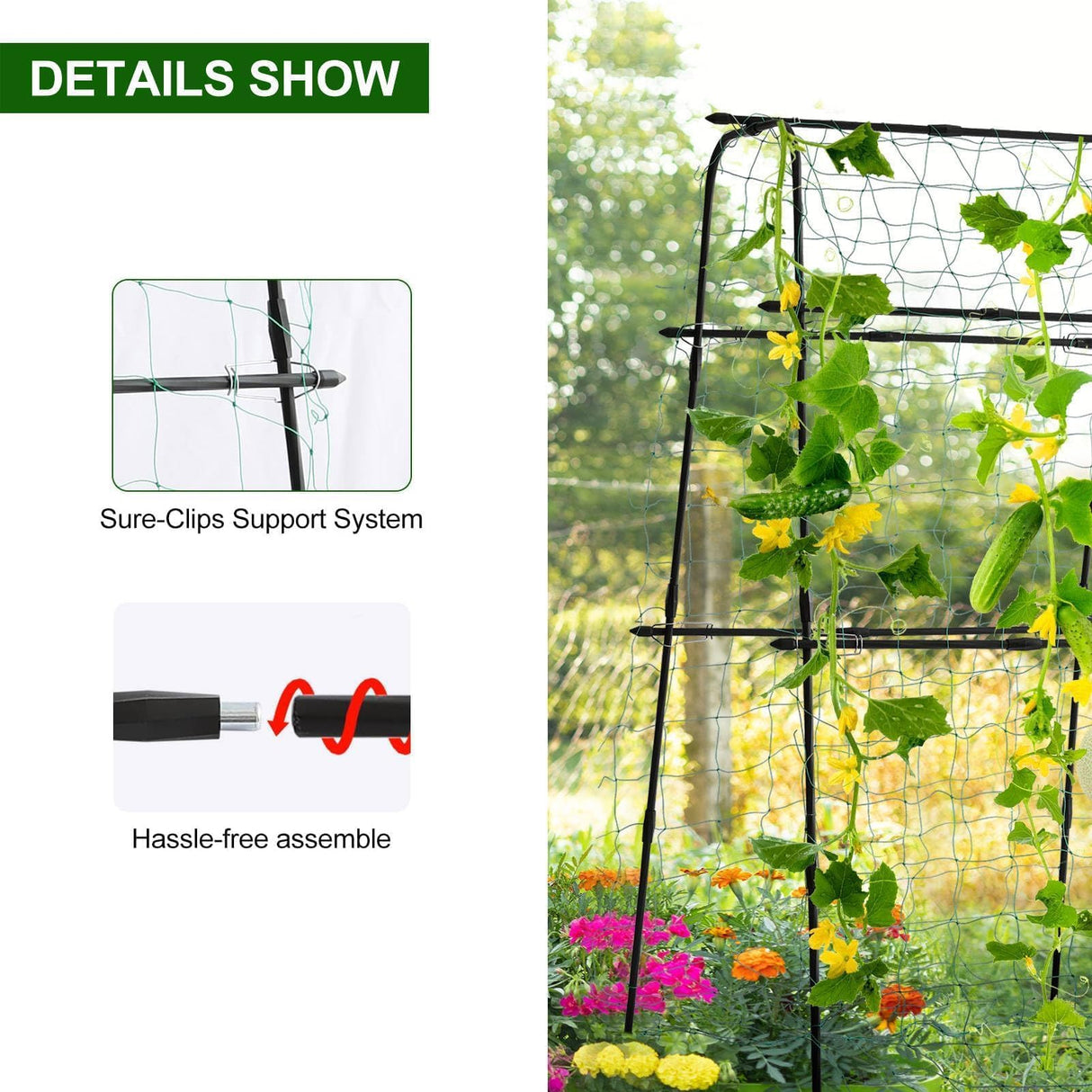 Yotoworth Cucumber Trellis for Raised Bed, 63" Hx63 L, Black