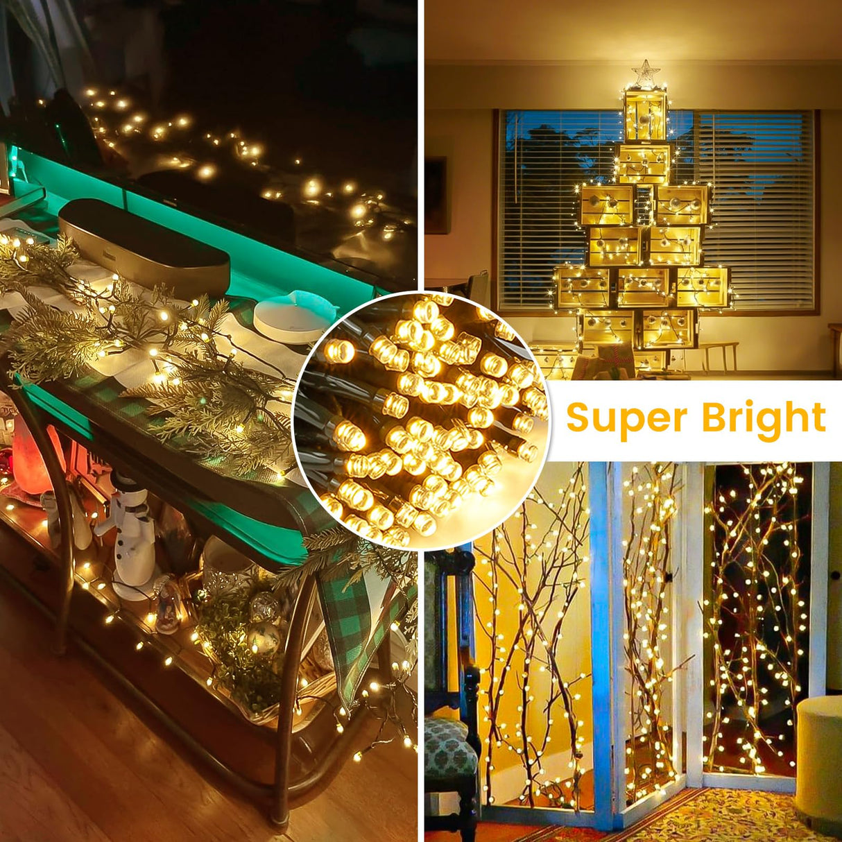 2-Pack Connectable 164FT 400LED Christmas Lights Outdoor Waterproof, Christmas String Lights with 8 Modes, Twinkle Lights Green Wire for Holiday Party Christmas Decorations Outdoor Indoor, Warm White