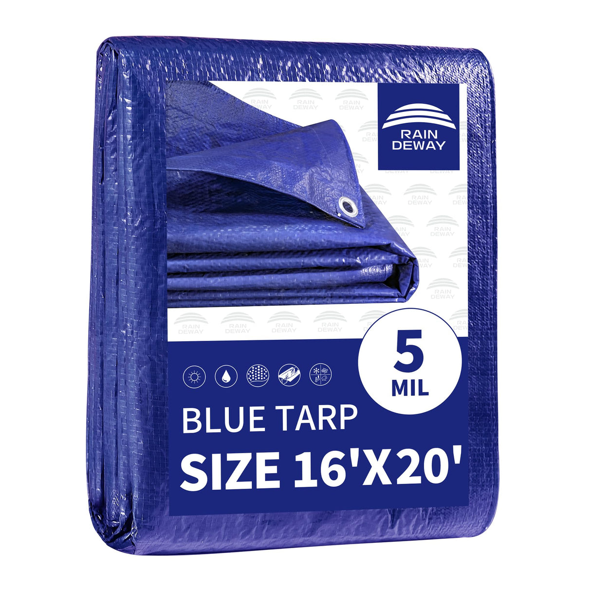 RAINDEWAY Tarps 16x20 Feet 5 Mil Thick Waterproof Blue Tarp Multipurpose Tear Resistant Poly Tarp Cover for Roof Camping Car Patio