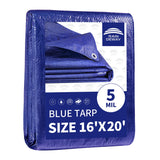RAINDEWAY Tarps 16x20 Feet 5 Mil Thick Waterproof Blue Tarp Multipurpose Tear Resistant Poly Tarp Cover for Roof Camping Car Patio