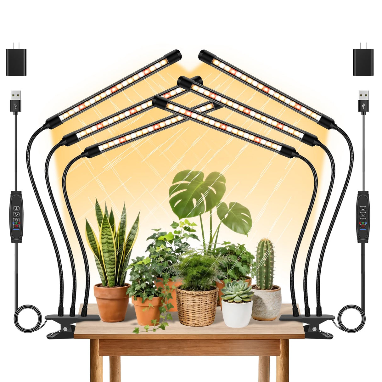2 Pack Plant Lights for Indoor Growing, 3 Heads Grow Lights for Seed Starting, Full Spectrum Clip Grow Lamps with Auto ON & Off Timer 3/9/12H, 3 Switch Modes, 10 Dimming for Houseplants