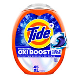 Tide Oxi Boost Power PODS Laundry Detergent Pods, 45 Count, HE Compatible, Stain Remover Plus Oxi Power, Removes Tough Set-In Stains