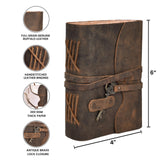 LEATHER VILLAGE Leather Journal Key Lock, Distressed Brown 6x4.