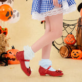 Furdeour Red Girls Flats Shoes for Size 13 Wedding Party High Heels Girls Cosplay Low Heeled Princess Little Kid Halloween Christmas(2701Red 13)