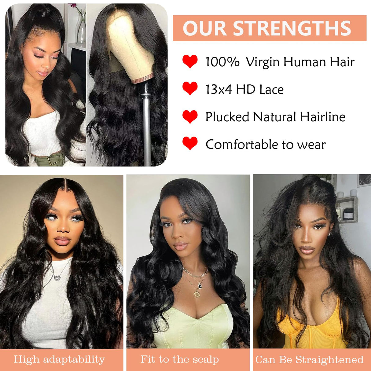 bynlna 200% Density 26 Inch Body Wave Lace Front Wigs Human Hair Pre Plucked Wig 13x4 HD Lace Frontal Wigs for Black Women Glueless Wigs Brazilian Virgin Human Hair Wig with Baby Hair 26 Inch