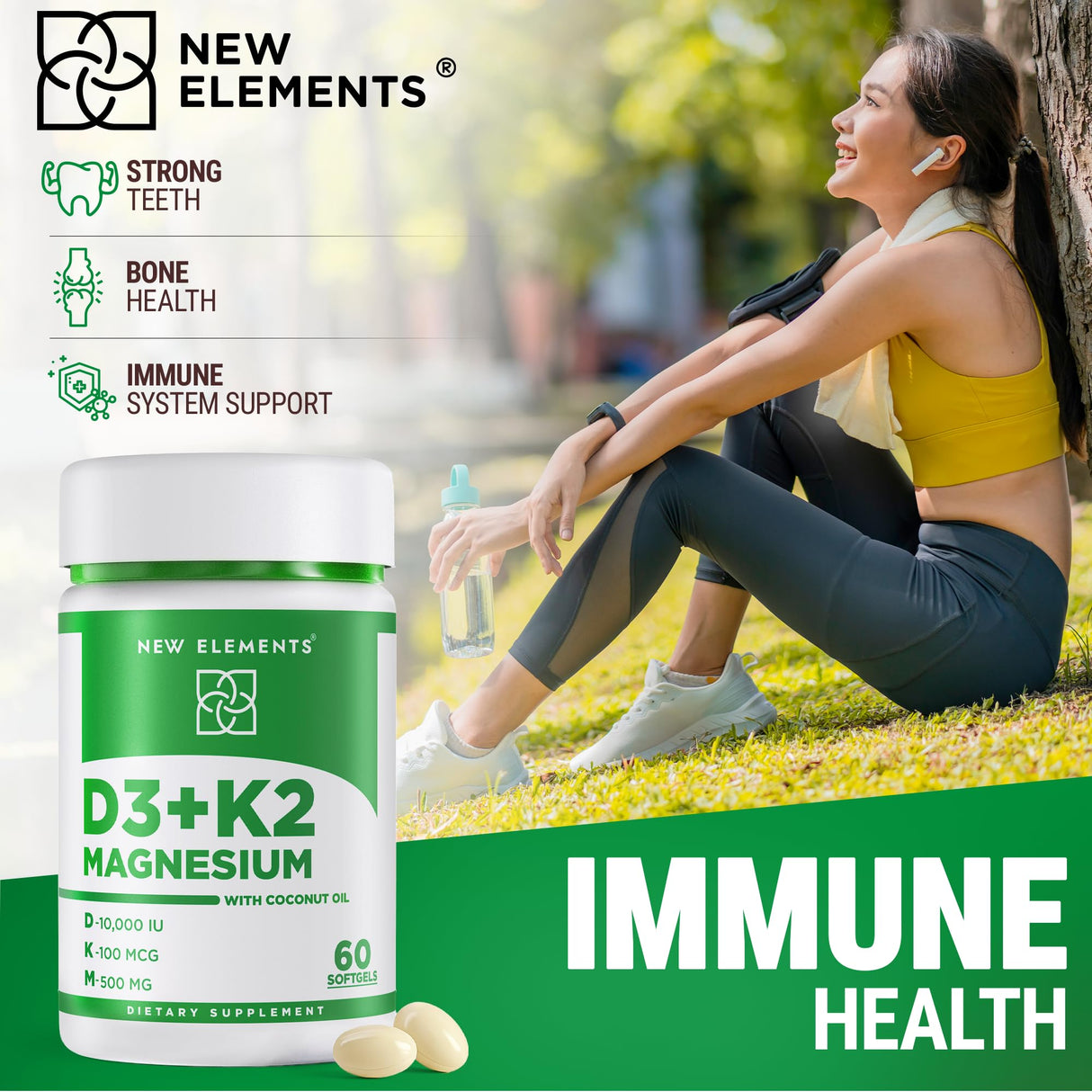 Vitamin D3 K2 10000iu with Magnesium Glycinate 500mg - Bone Health, Immune Support, Energy & Mood - Non-GMO, Gluten-Free, Sugar-Free Softgels for Women & Men