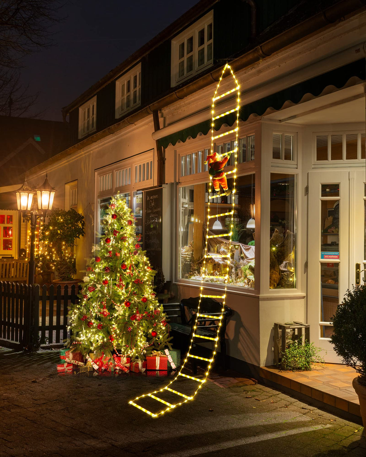 Toodour LED Christmas Lights - 10ft Christmas Decorative Ladder Lights with Santa Claus, Xmas Decorations Light for Indoor Outdoor, Window, Garden, Home, Wall, Xmas Tree Decor - Warm White