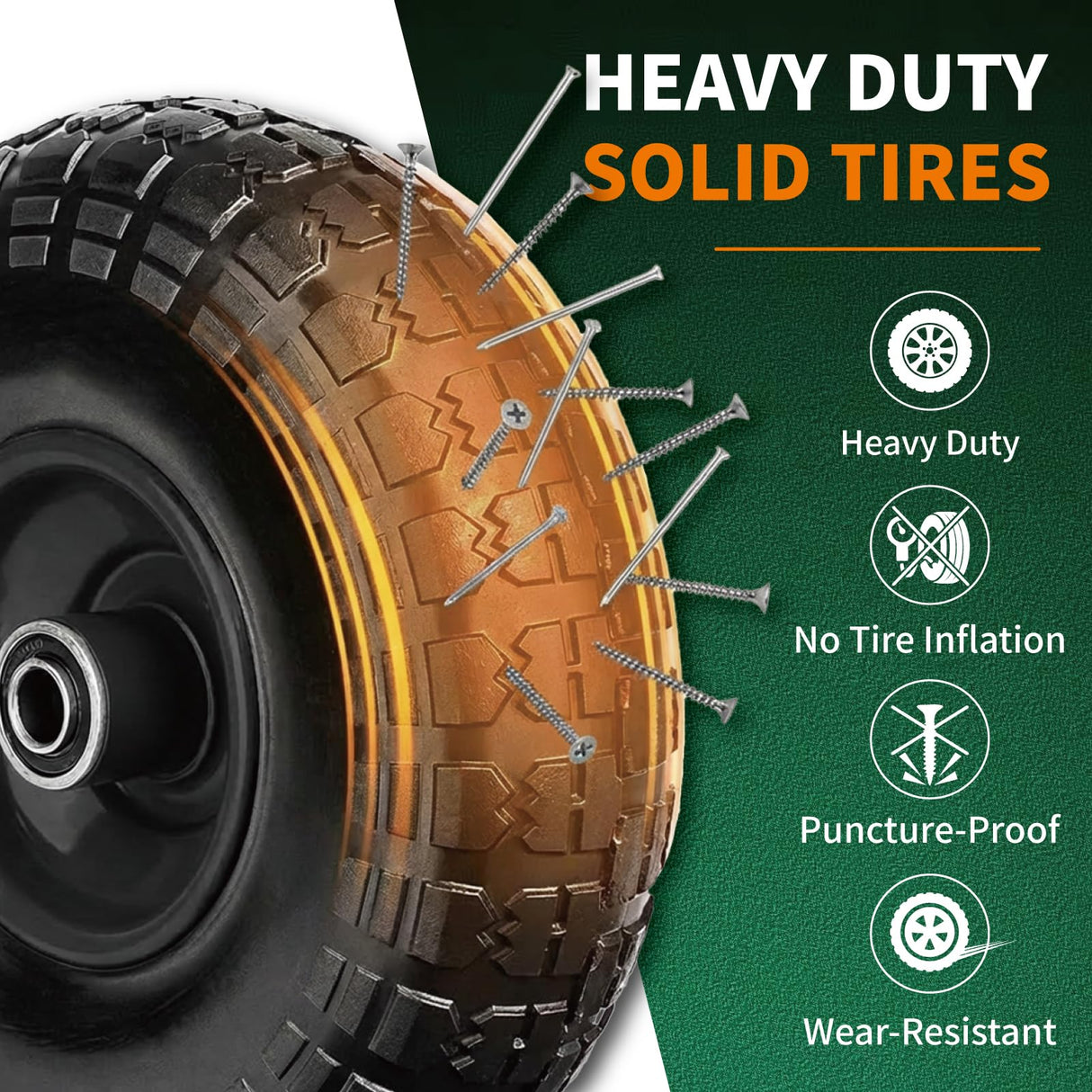 10 Inch Solid Dolly Tire Wheels, 4.10/3.50-4, 5/8" Axle, 4 Packs, Black