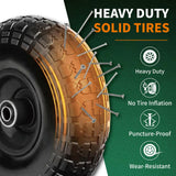 10 Inch Solid Dolly Tire Wheels, 4.10/3.50-4, 5/8" Axle, 4 Packs, Black