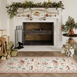 Lahome Christmas Runner Rug 2x6 Beige Runners for Hallways,Kitchen Rugs Non Slip Washable Entryway Carpet Runner,Soft Christmas Tree Santa Claus Runners for Bathroom Holiday Decor(2'x6',Beige)
