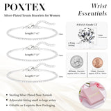 Dainty 2mm Silver Tennis Bracelet Set for Women, Sterling Silver Plated Triple Stackable Zirconia Bracelets, Minimalist Professional Jewelry for Business Casual Office Wear, 3-Piece Sparkle Wrist Set