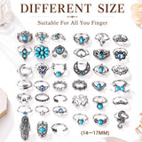 Kigeli 78 Pcs Vintage Turquoise Rings Set Women Western Bohemian Silver Oval Gemstone Boho Joint Knuckle Midi Stacking Rings for Women and Girls