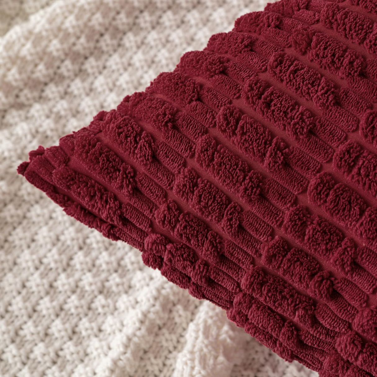 MIULEE Pack of 2 Christmas Burgundy Corduroy Decorative Pillow Covers 20x20 Inch Soft Boho Striped Throw Pillow Covers Modern Farmhouse Home Decor for Sofa Living Room Couch Bed