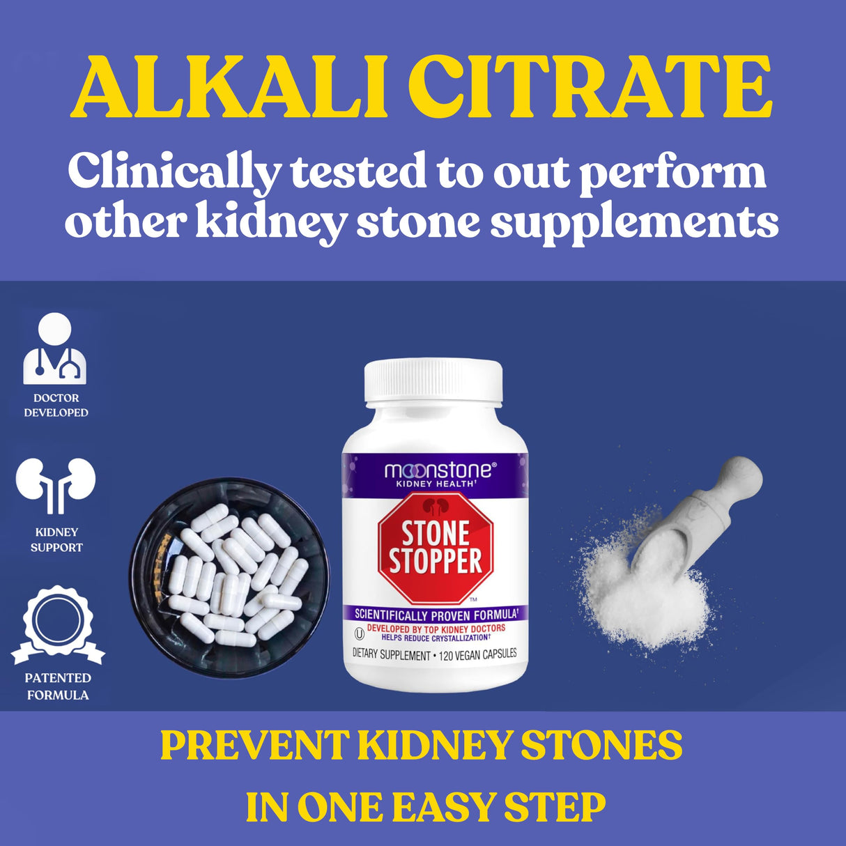Stone Stopper Capsules, Kidney Stone Prevention, Calcium Oxalate Protector, Alkali Citrate Support Supplement, Developed by Urologists to Support Kidney Health, 60 Day Supply (240 Count)