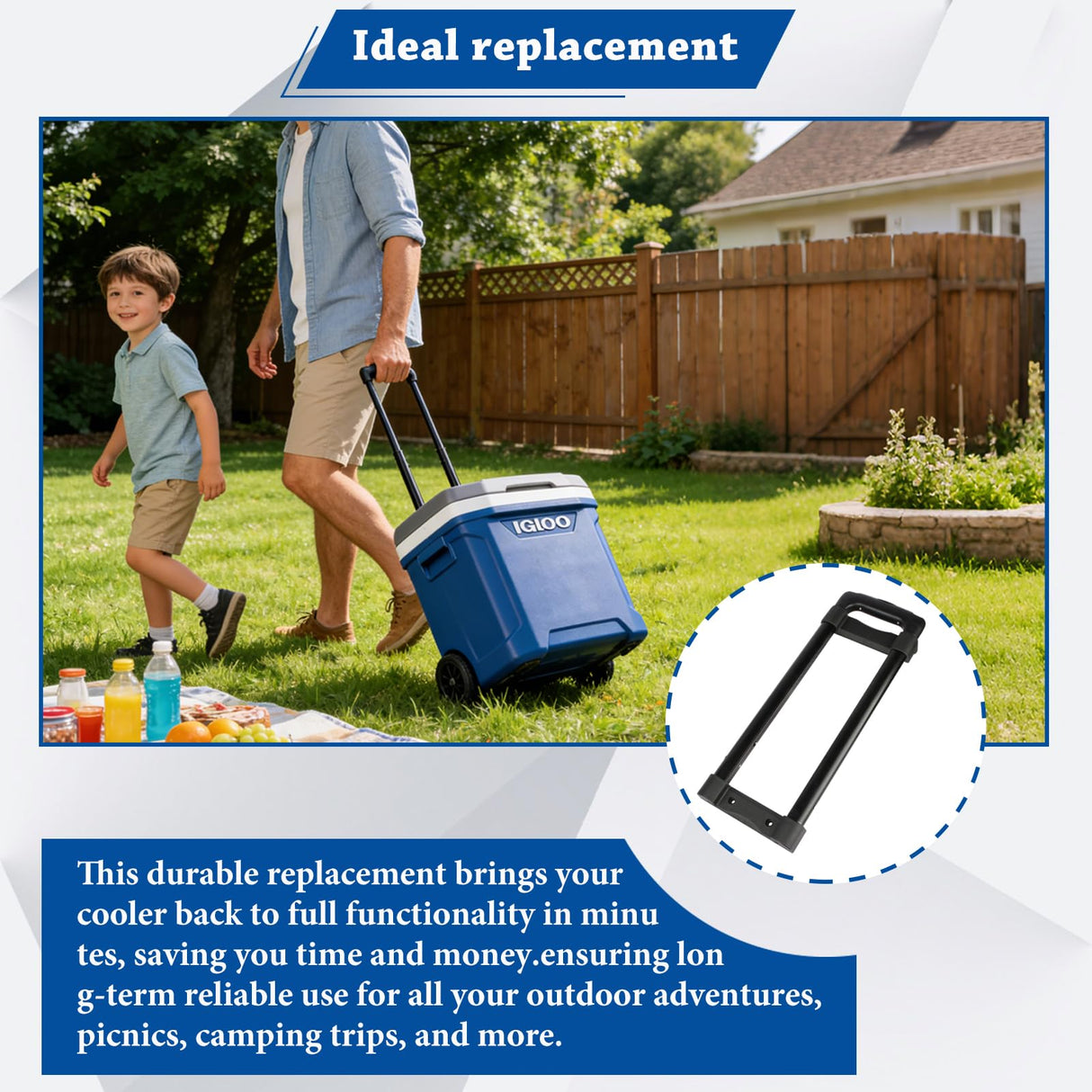 ALISA Cooler Telescoping Handle for Igloo Maxcold Latitude 62 Qt and Ice Cube/Latitude/Laguna 60 Qt Rolling Coolers,Stainless Steel Replacement Parts(Not fits Old Model)