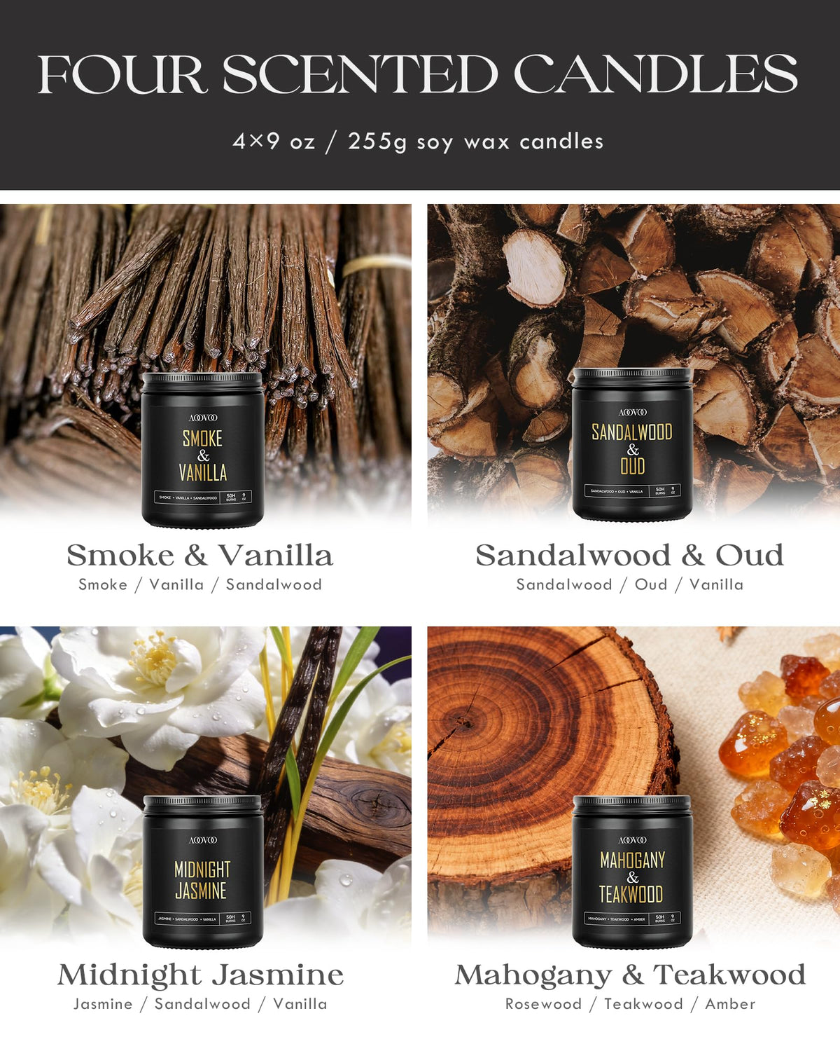 AOOVOO Scented Candles for Men - 4 Pack Candles for Home Scented