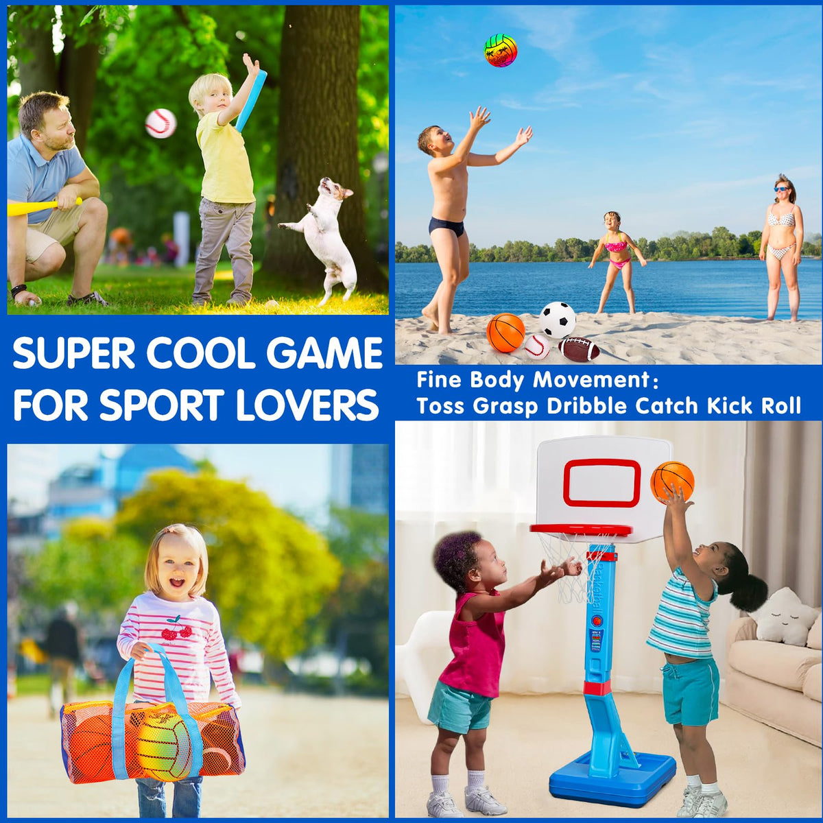 Qirptey 5 Pack Sports Balls Set for Boy Outdoor Kids Toys with Bag & Pump