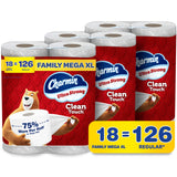 Charmin Toilet Paper Ultra Strong Clean Touch, 18 Family Mega XL Rolls = 126 Regular Rolls
