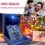Son Gifts From Mom To My Son Necklace From Dad Faith Cross Necklace Present Graduation Birthday Christmas Gifts Message Card＆LED Gift Box (SN928 Silver-black Led Box)