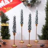 Stmarry 4 PCS Flameless Christmas Tree Candles with Remote, Snow Covered Real Wax Flameless Taper Candles 9.65 Inch, LED Candlesticks Battery Operated with 3D Flickering Flame, Christmas Candles Decor