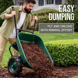 Best Choice Products Dual-Wheel Wheelbarrow Garden Cart - 500 lb Capacity, Extra-Large Wheels, Built-in Stand, for Yard, Garden & Landscaping - Green