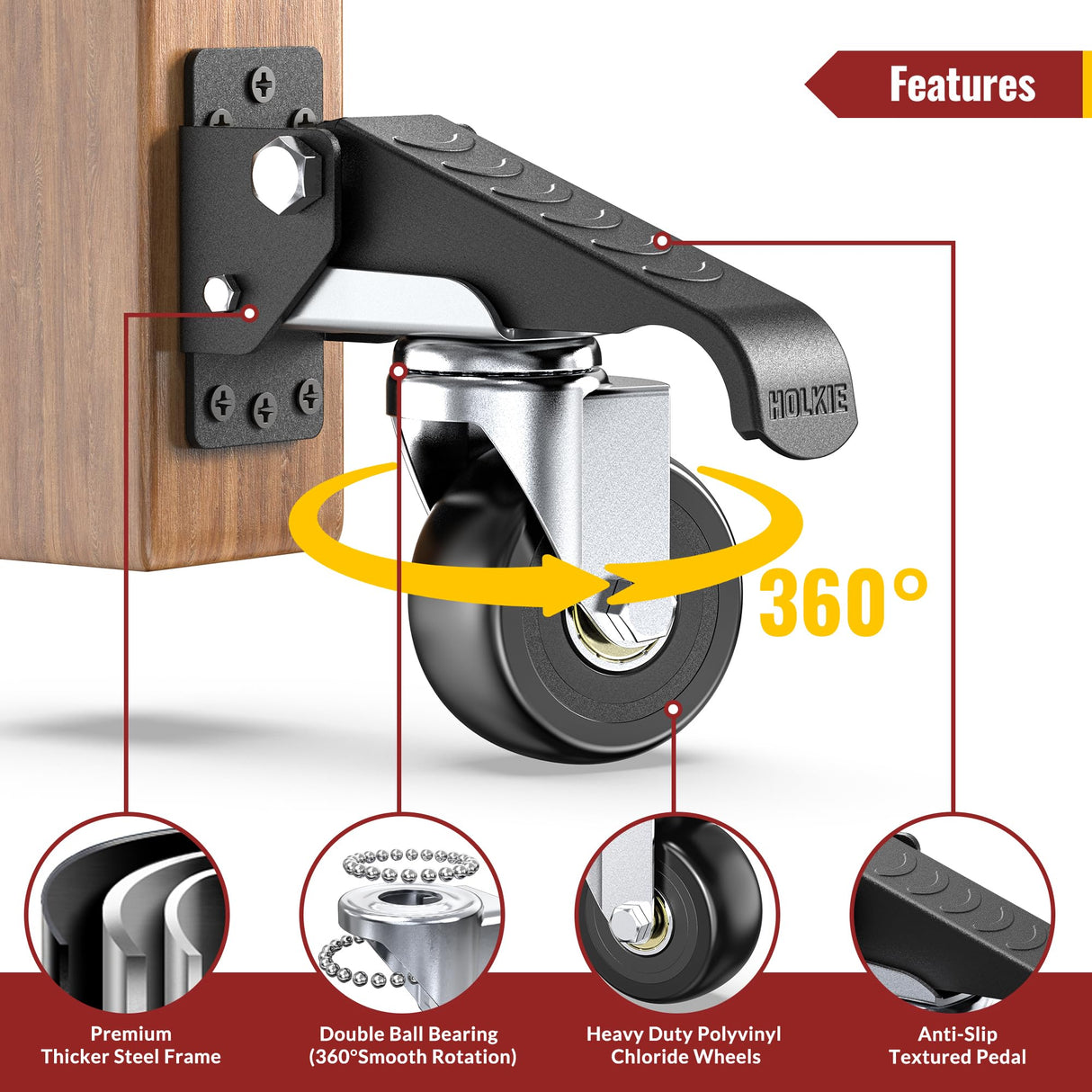 HOLKIE Retractable Casters Heavy Duty Casters with Lifting and Lowering Function Maximum Load of 700 lbs (4 casters) for Workbenches or Other Equipment