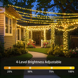 200 FT 500 LED Christmas Lights Outdoor Fairy Lights Plug In Extra Long String Lights Clear Wire Waterproof 8 Modes Timer for Outside House Tree Garden Yard Wedding Party Decorations-Warm White