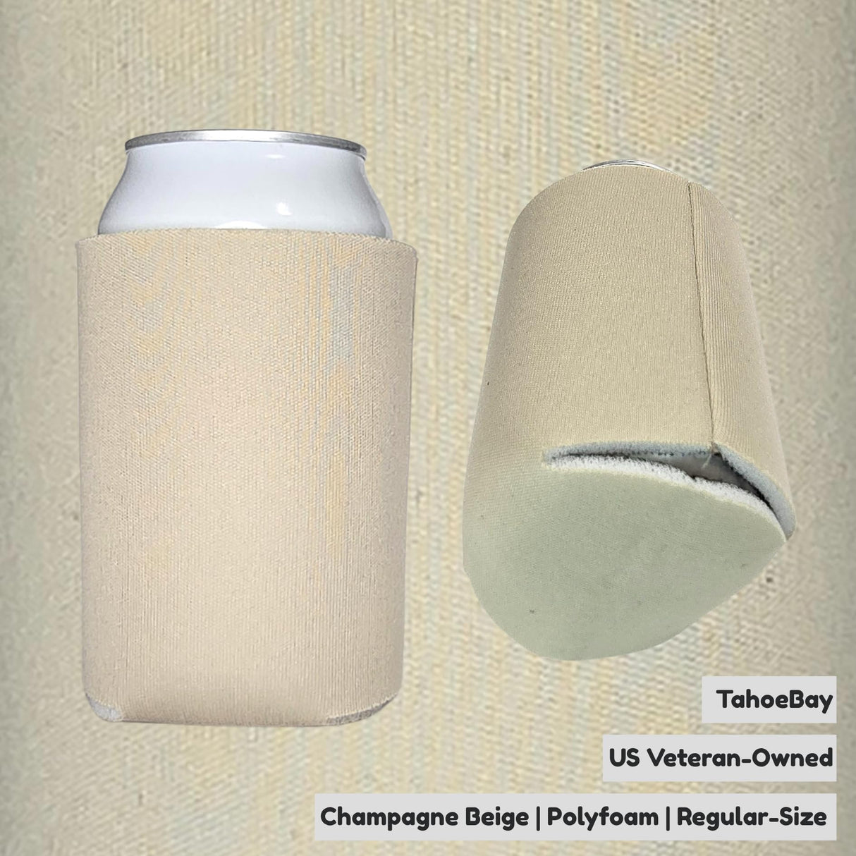 TahoeBay Blank Can Cooler Sleeves in Bulk, 12 oz, 25-Pack, Champagne Beige