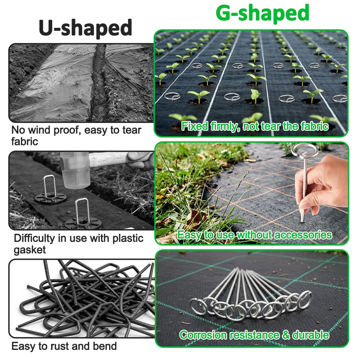 Heavy Duty Landscape Staples, 50 Pack 6-Inch G-Shaped Thickened Galvanized Garden Fabric Staples,Rust-Resistant Ground Cover Pins for Weed Barrier, Erosion Control & Landscaping Projects