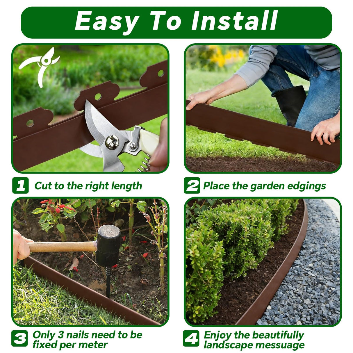Garden Edging Border, 2In x 100 FT Landscape Edging with 90 Spikes, Brown