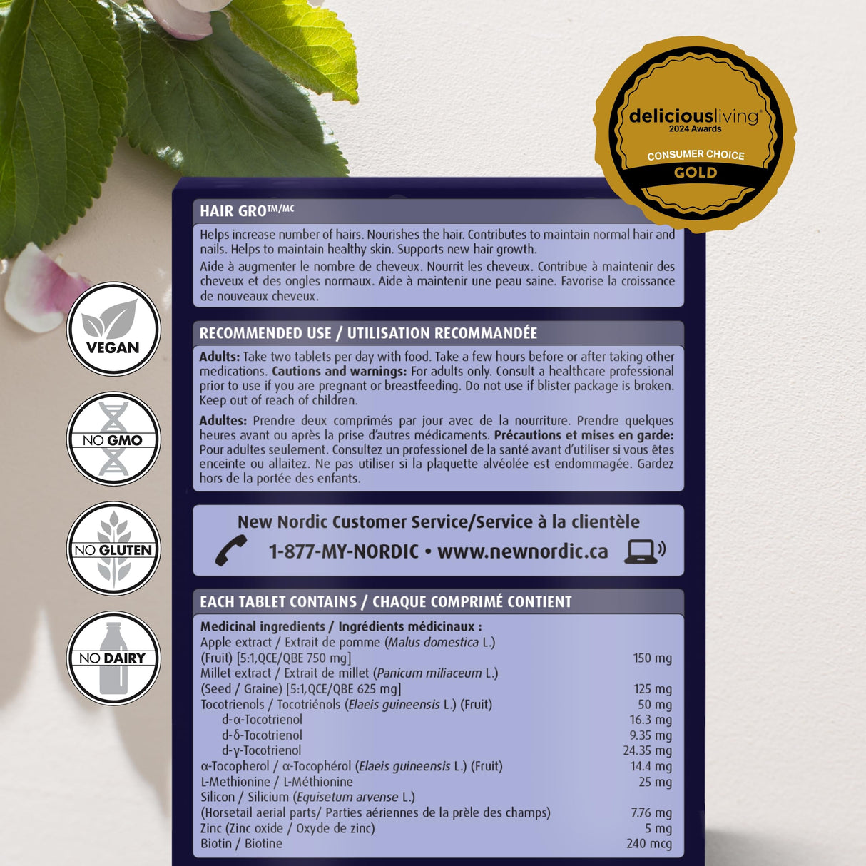 NEW NORDIC Hair GRO, Hair Growth Supplement, Biotin & Palm Fruit Extract Tocotrienols for Natural Regrowth, 60 Count (Pack of 3)