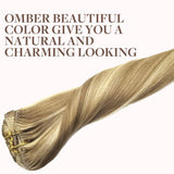 GOO GOO Clip in Hair Extensions Real Human Hair, Remy Human Hair Extensions Clip ins for Women, Natural Human Hair, 16inch 120g 7Pcs, 16/22 Light Blonde Highlighted Golden Blonde