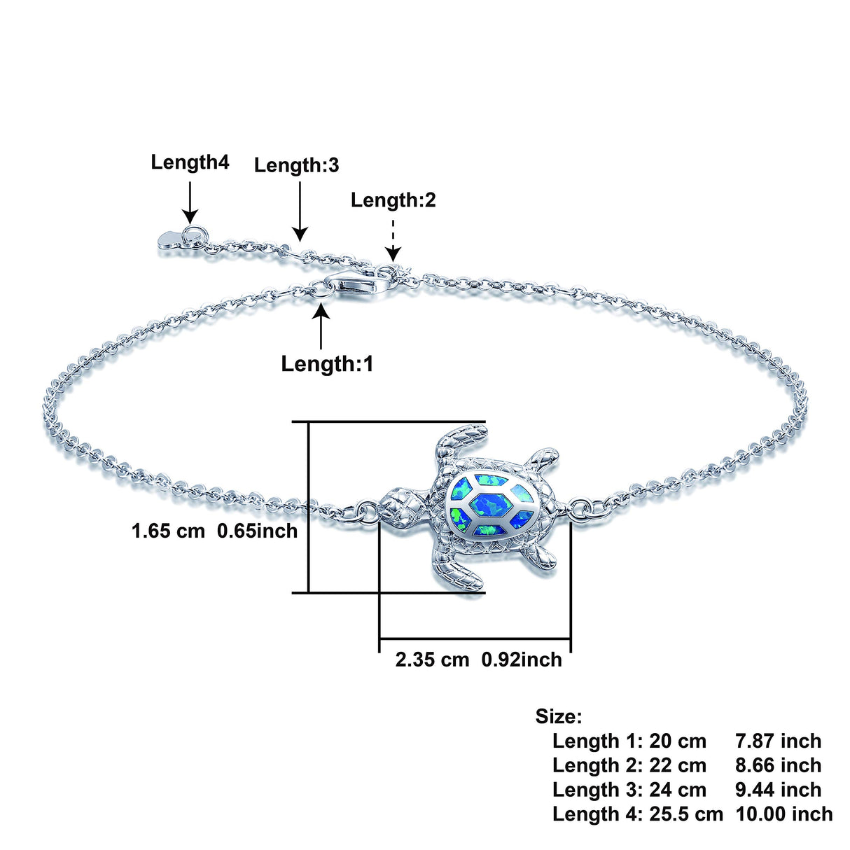 PUPILLEMON Blue Opal Sea Turtle Ankle Sterling Silver Anklet Fine Jewelry for Women Gifts 4 Level Adjustable Anklet (Large Bracelet)