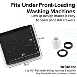 Camco Low Profile Washing Machine Drain Pan with PVC Fitting - 29 inch x 33 inch ID and 30.5 inch x 34.5 inch OD - Protects Your Floors from Washing Machine Leaks - Easy to Use - Graphite - 20784