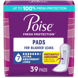 Poise Incontinence & Postpartum Pads for Bladder Leaks, 7 Drop Ultra Absorbency, Long Length, 39 Count, Packaging May Vary