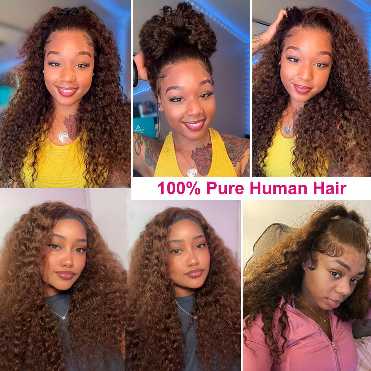 Aonou 200% Density Chocolate Brown Deep Wave Lace Front Wigs Human Hair 13x6 Deep Curly Human Hair Wigs for Women HD Transparent Lace Frontal Wet and Wavy Wigs Pre Plucked 100% Virgin Hair 28inch