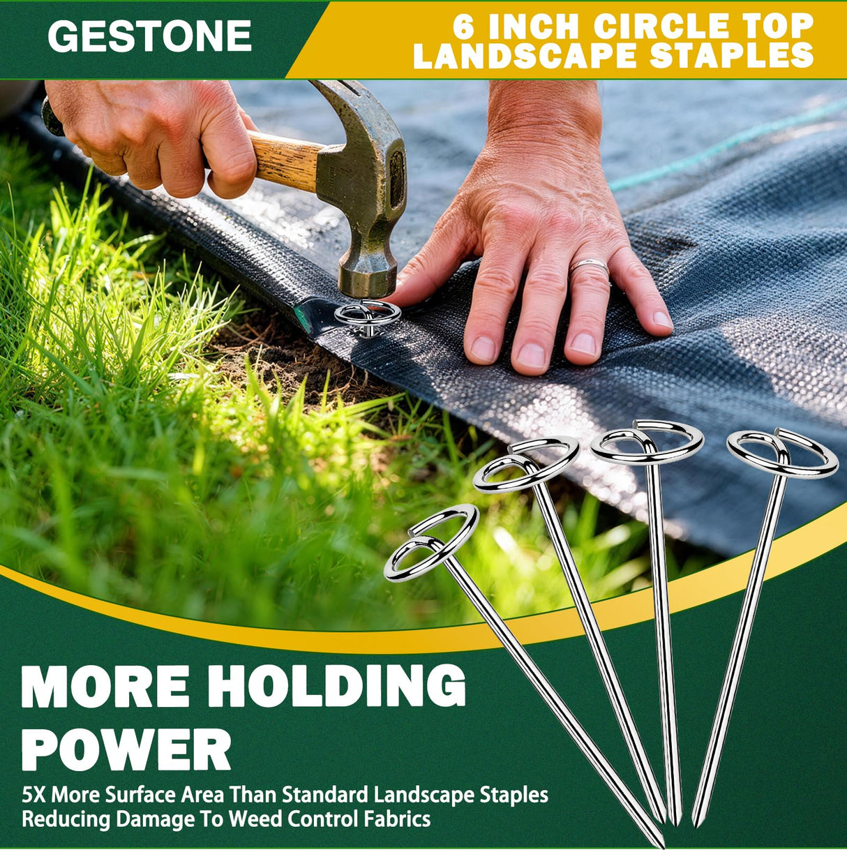 GESTONE 240 PCS Landscape Fabric Staples Stakes, Larger Circle Top Pin 4MM