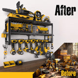 Spampur Power Tool Organizer for Tool Storage, Drill Holder Wall Mount with Screwdriver Organizer, Tool Holder for Garage Wall Organization, Heavy Duty Metal Tool Shelf with Battery Holder