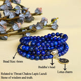 Bivei 108 Mala Beads Necklace Beaded Wrap Bracelets Genuine Gemstone Mala Prayer Beads Lotus Charm Yoga Meditation Necklace - Lapis Lazuli