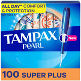 Tampax Pearl Tampons Super Plus Absorbency, With Leakguard Braid, Unscented, 50 Count x 2 Packs (100 Count Total) (Packaging May Vary)