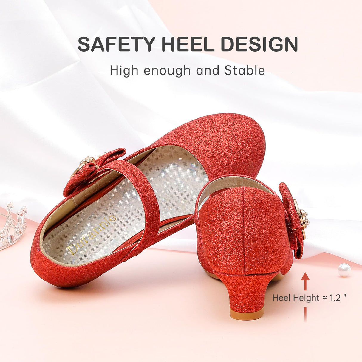 Dufannie Girls High Heels Red Sparkly Shoes for Girls Dress Shoes Princess Glitter Kids Dress Pumps Big Kids Sparkly Heels Size 5 Halloween Christmas Party Dance(3303Red 5)